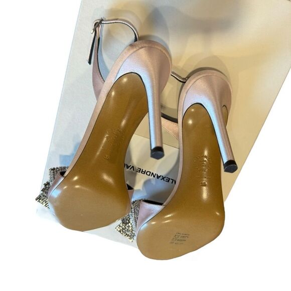 Revolve ALEXANDRE VAUTHIER Pink Satin Crystal Embellished Bow Slingback Heels - Picture 7 of 10